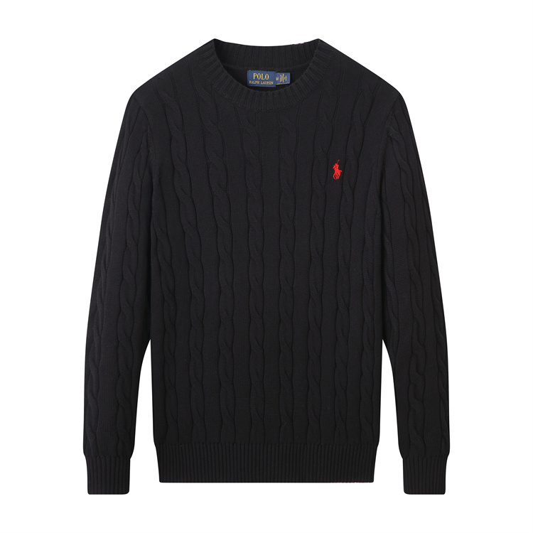 Crew neck embroidered cotton sweater