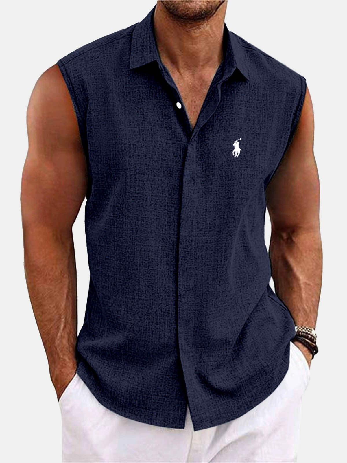 Men's sleeveless linen shirt