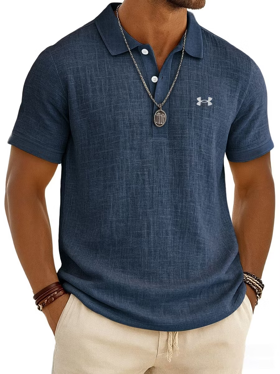 Men's Slub Cotton-Linen Casual Polo Shirt