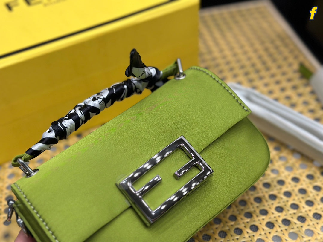 FD silk glittering diamond buckle baguette bag