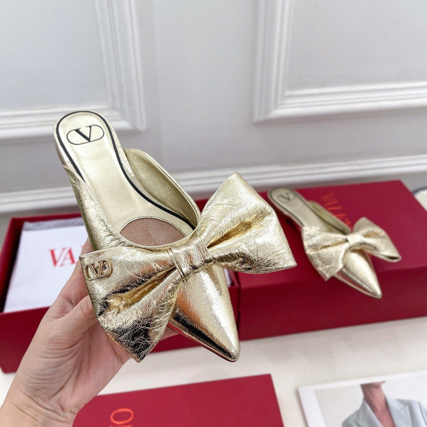 Valenti* 24 new pointed toe bow mules 1:1 VIP