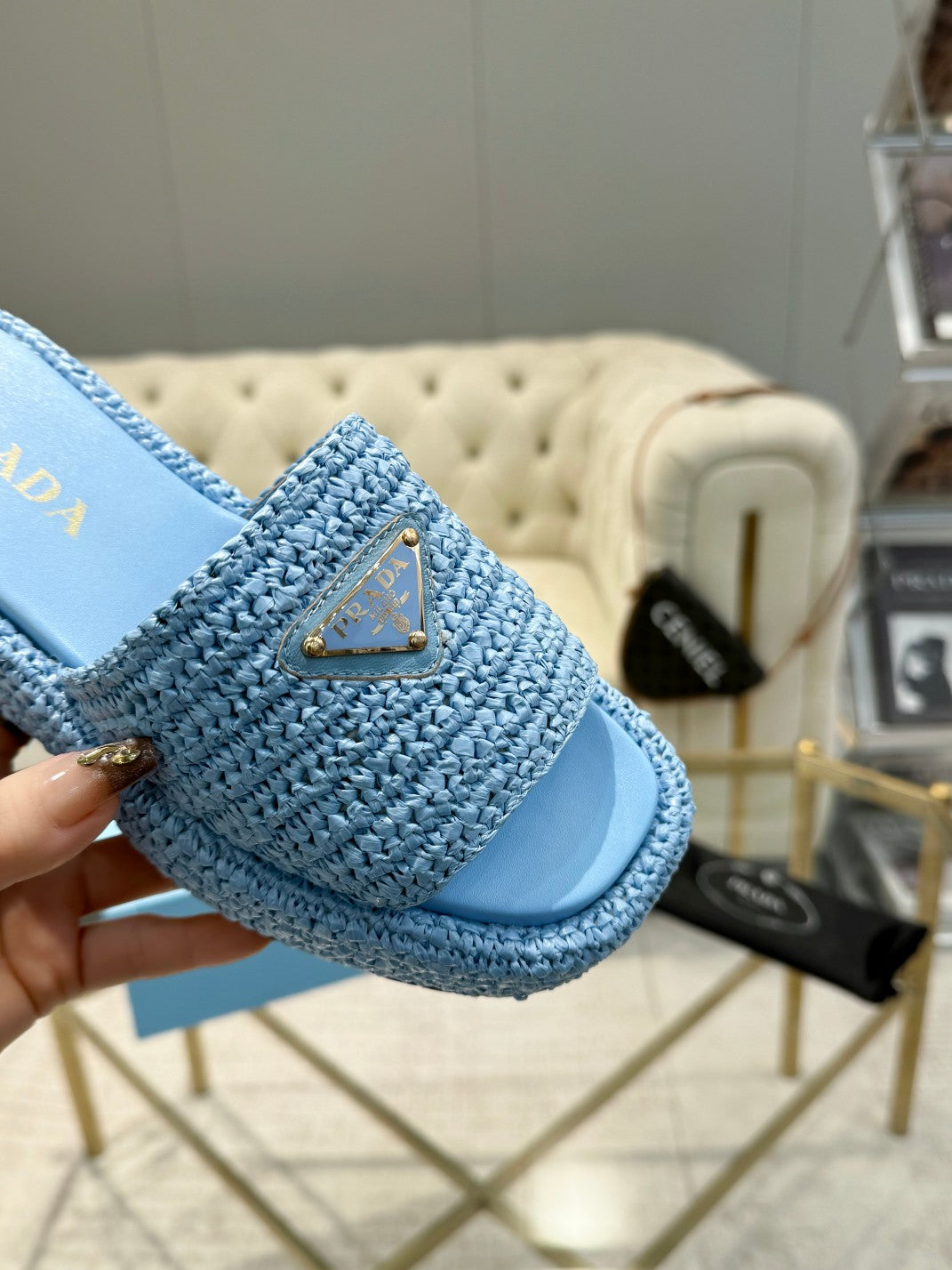 PRA* woven slippers sheepskin lining 1:1 VIP