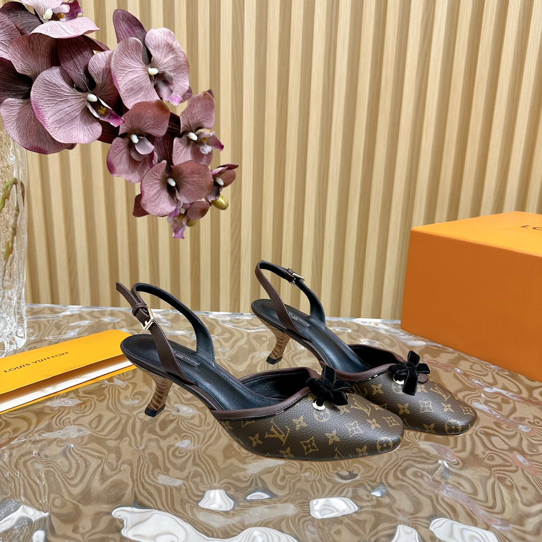 LOU* 24 new second-hand VINTAGE velvet bow cat heel sandals 1:1VIP