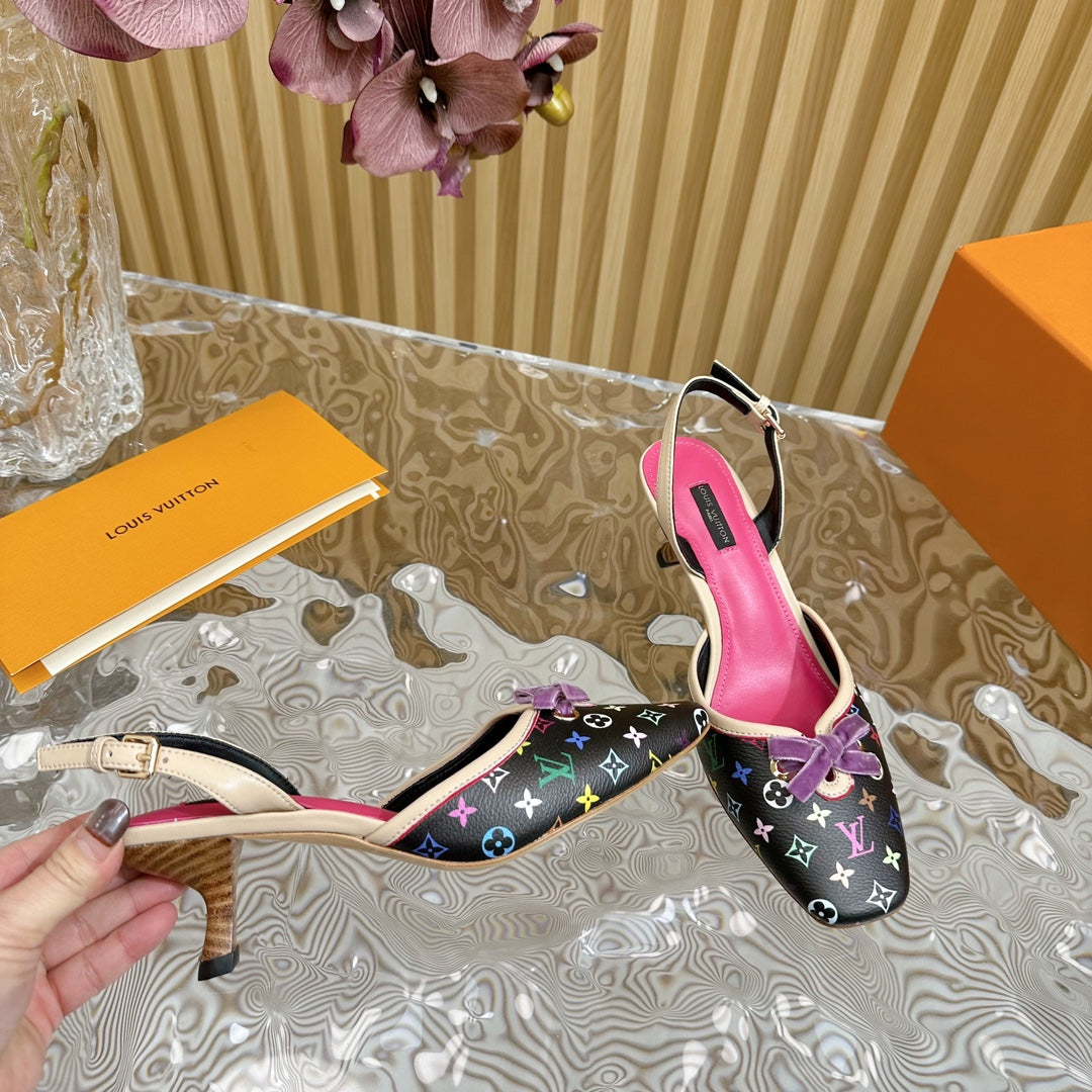 LOU* 24 new second-hand VINTAGE velvet bow cat heel sandals 1:1VIP