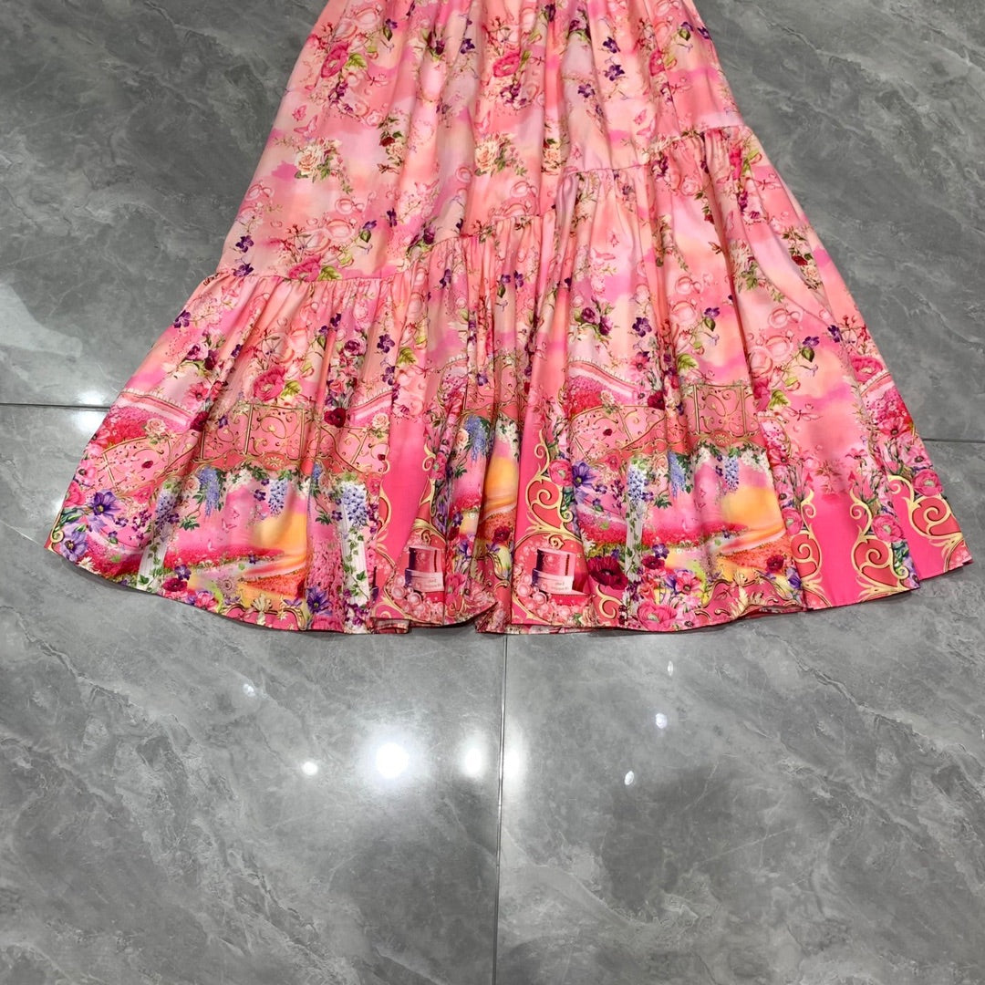 CAMILLA  Double V-neck ruffled back lace-up top + skirt set