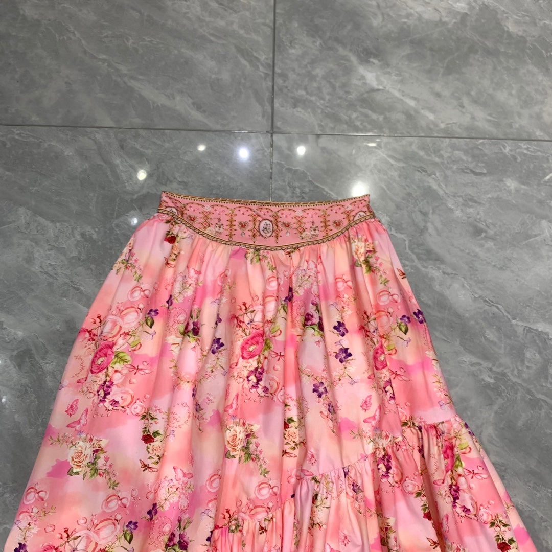 CAMILLA  Double V-neck ruffled back lace-up top + skirt set