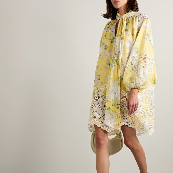 ZIMMERM* Hollow embroidery neckline dress