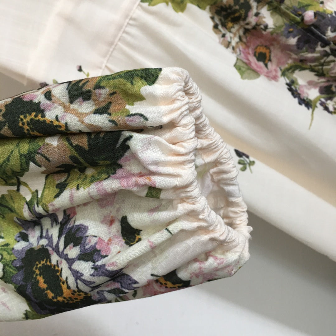 ZIMMERM* Flower Print V-Neck Waist Long Dress