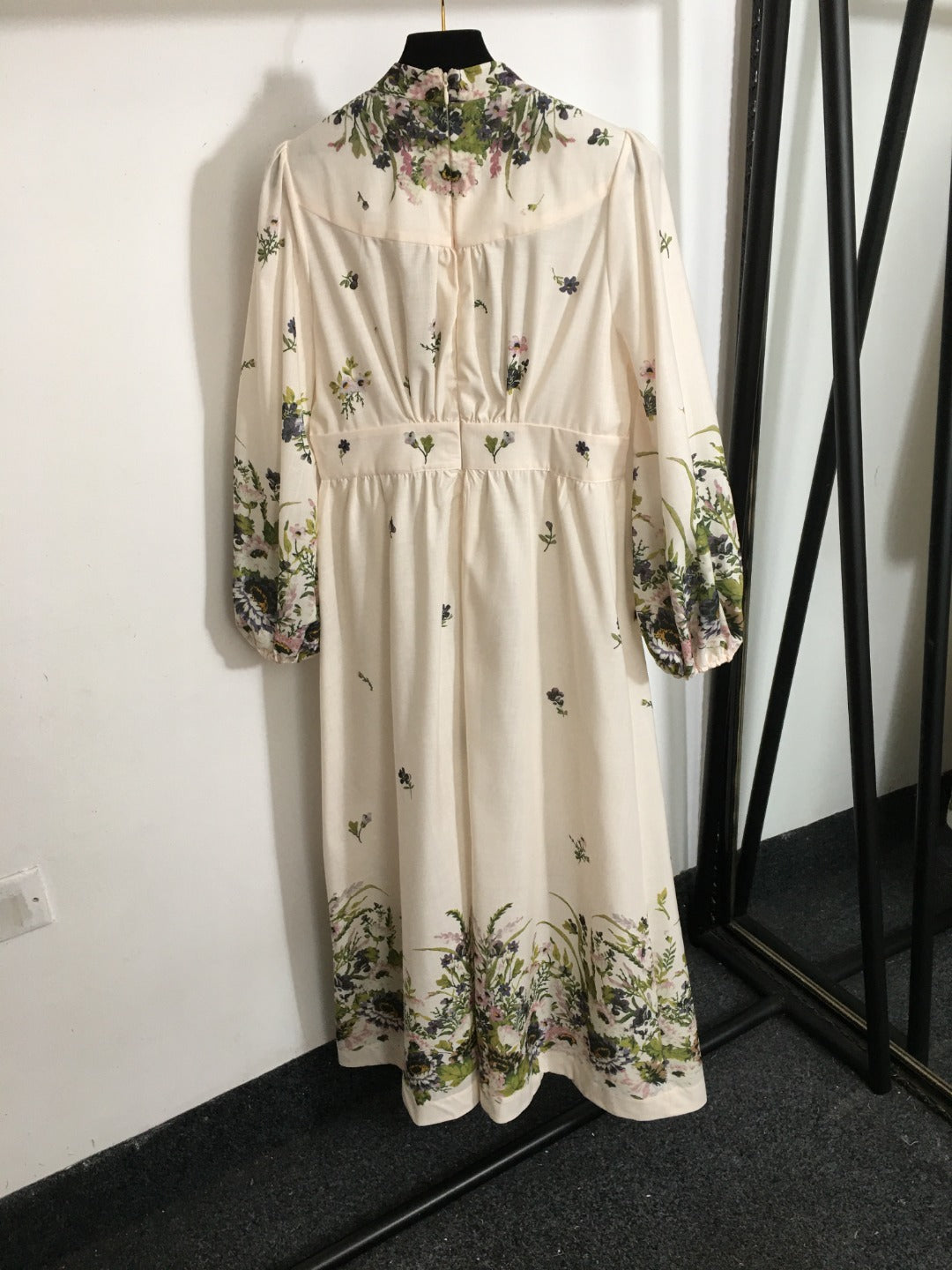 ZIMMERM* Flower Print V-Neck Waist Long Dress