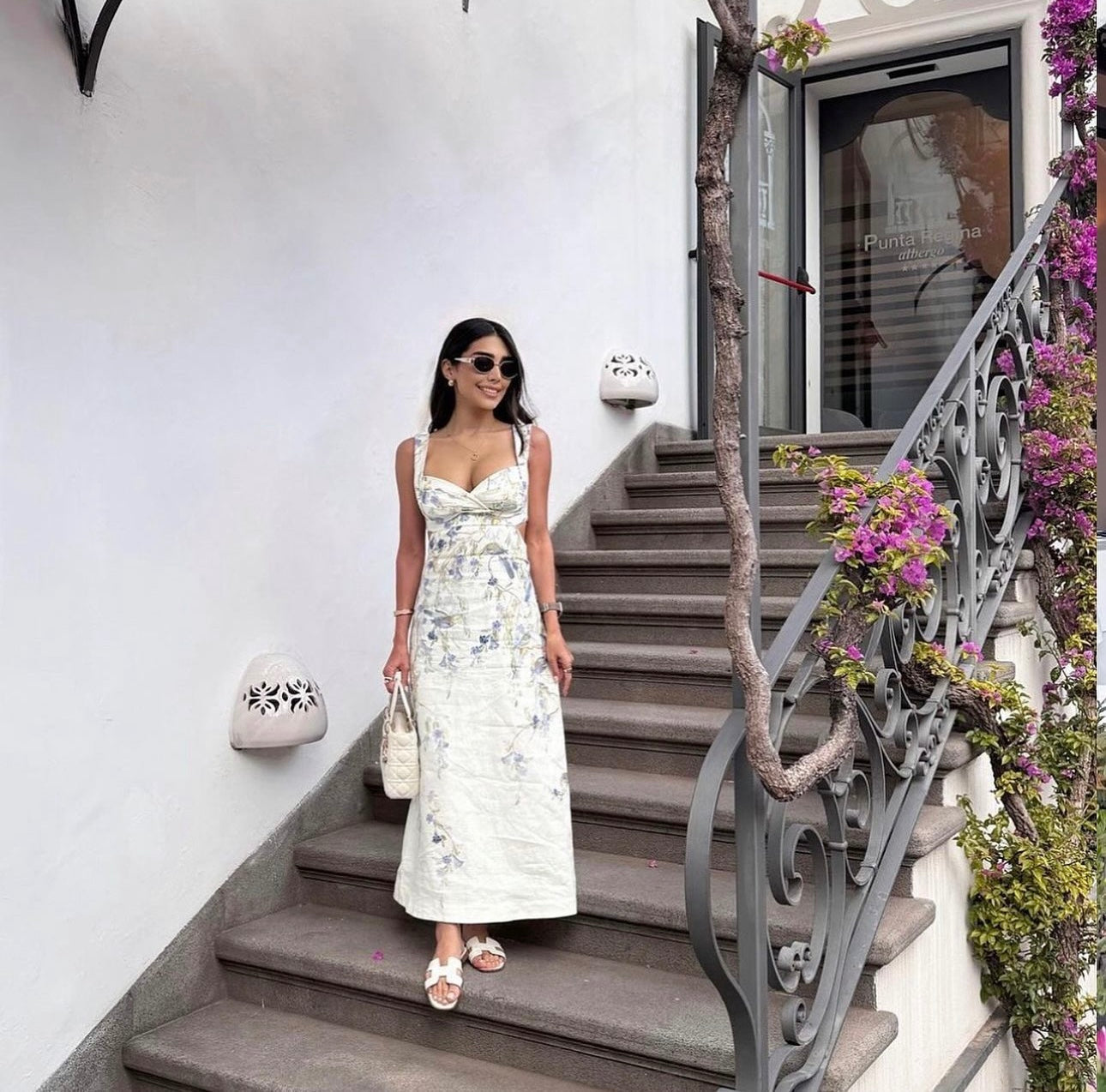 ZIMMERM*Flower and bird print backless suspender dress