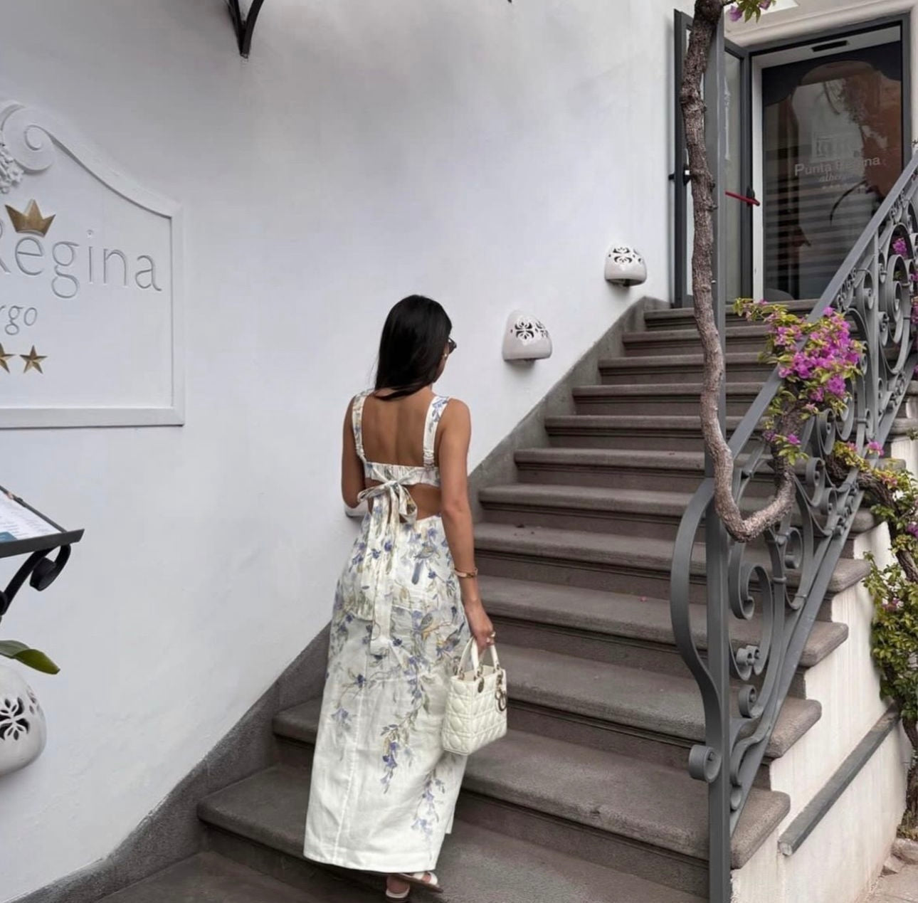 ZIMMERM*Flower and bird print backless suspender dress