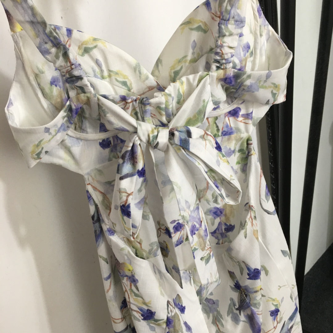 ZIMMERM*Flower and bird print backless suspender dress