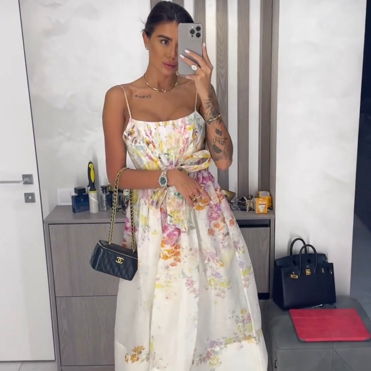 ZIMMERM*Pastoral style flower tie waist suspender dress