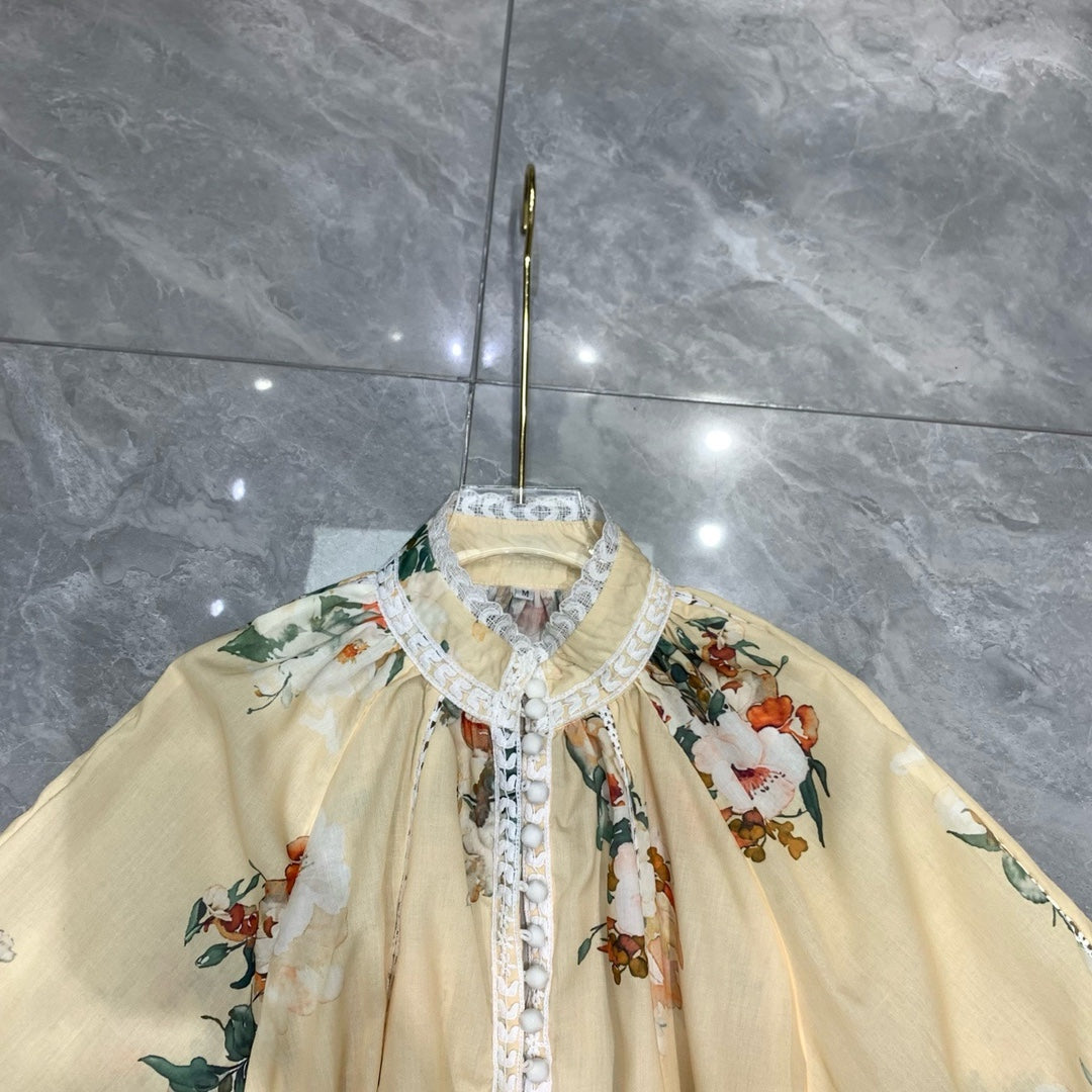 ZIMMERM* Stand-up collar lace top + shorts set