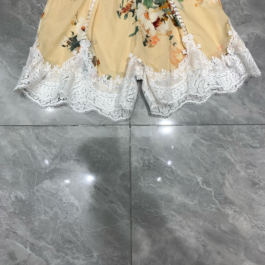 ZIMMERM* Stand-up collar lace top + shorts set