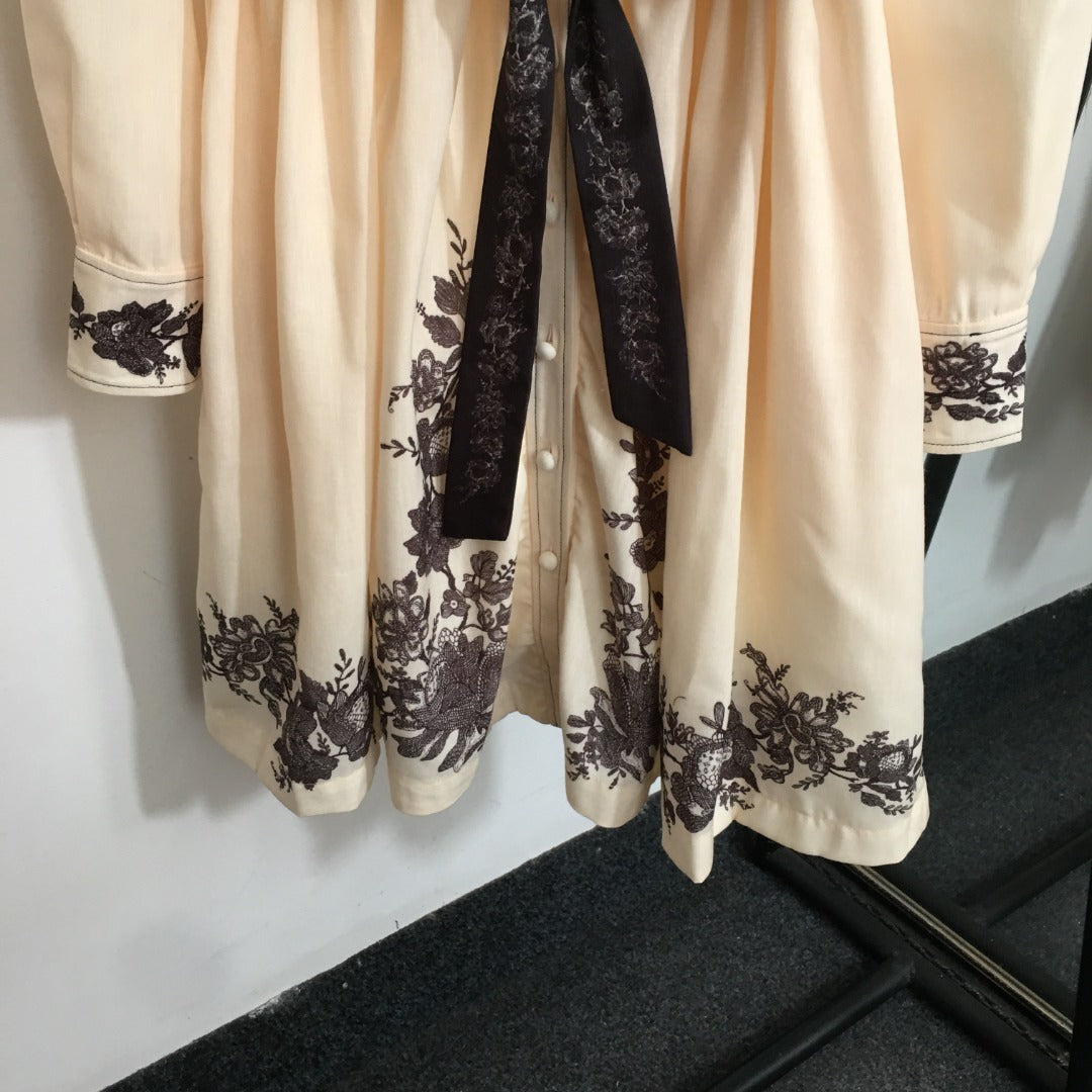 ZIM* Retro Flower Lace-up Waist Lapel Long Sleeve Dress