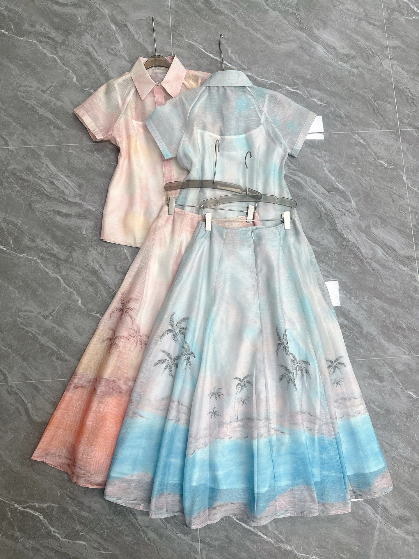 ZIM* Lapel Printed Top + Skirt