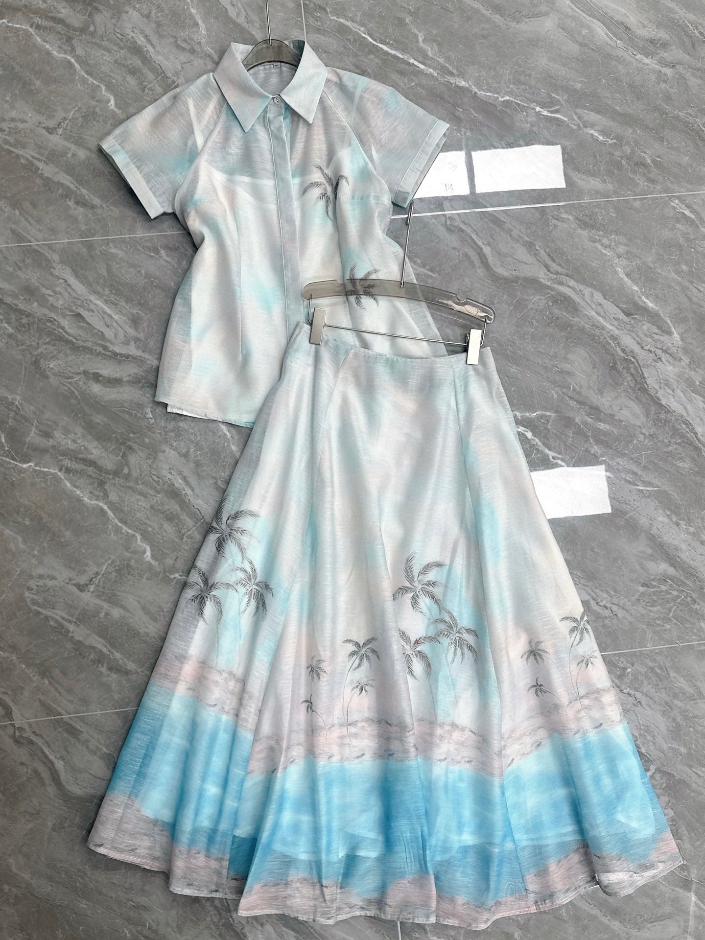 ZIM* Lapel Printed Top + Skirt