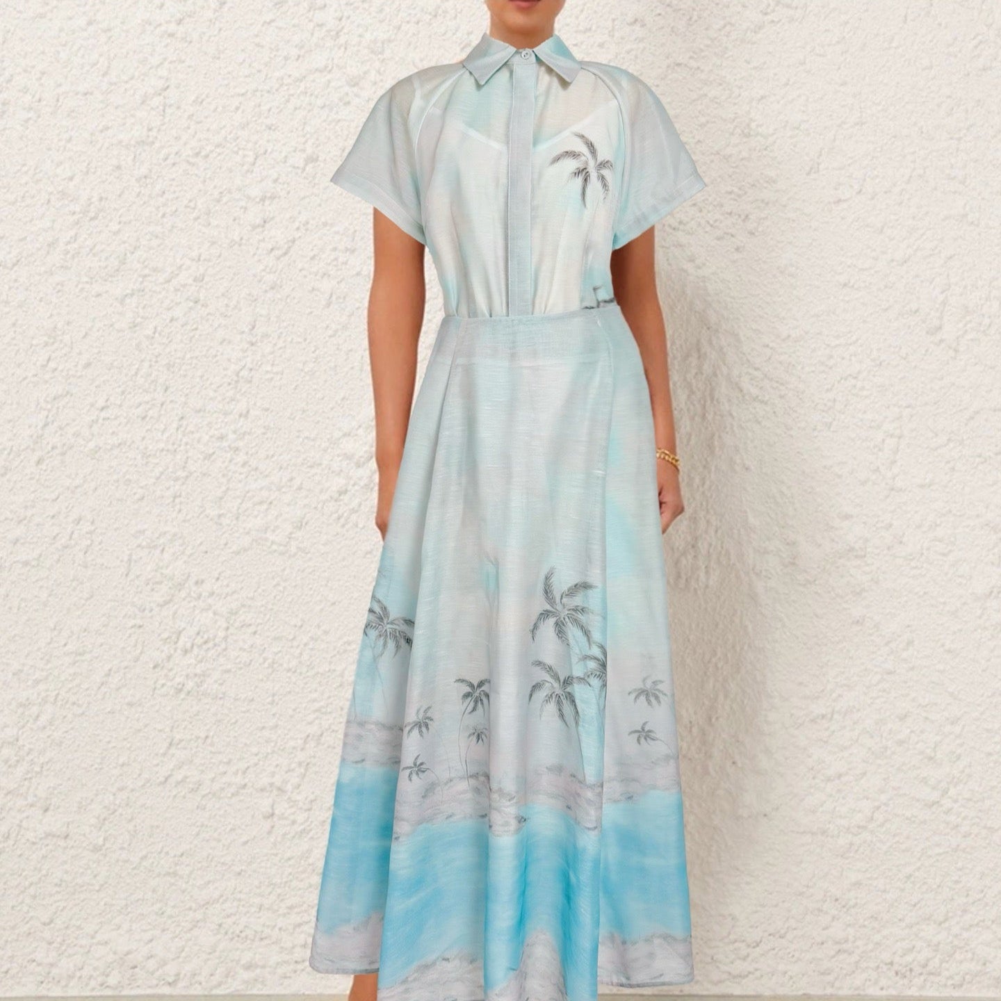 ZIM* Lapel Printed Top + Skirt