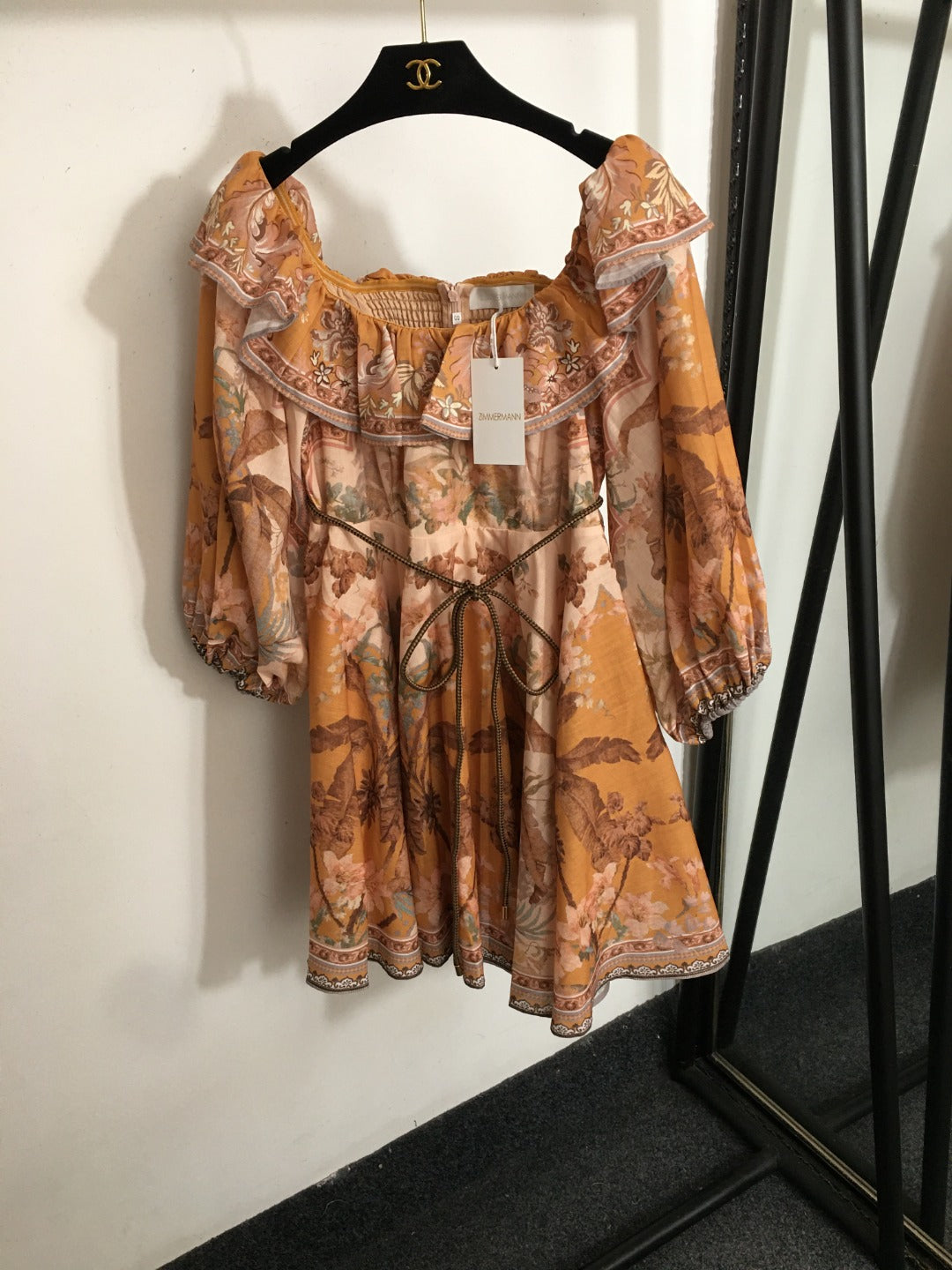 ZIM* Vintage floral print drawstring waist dress