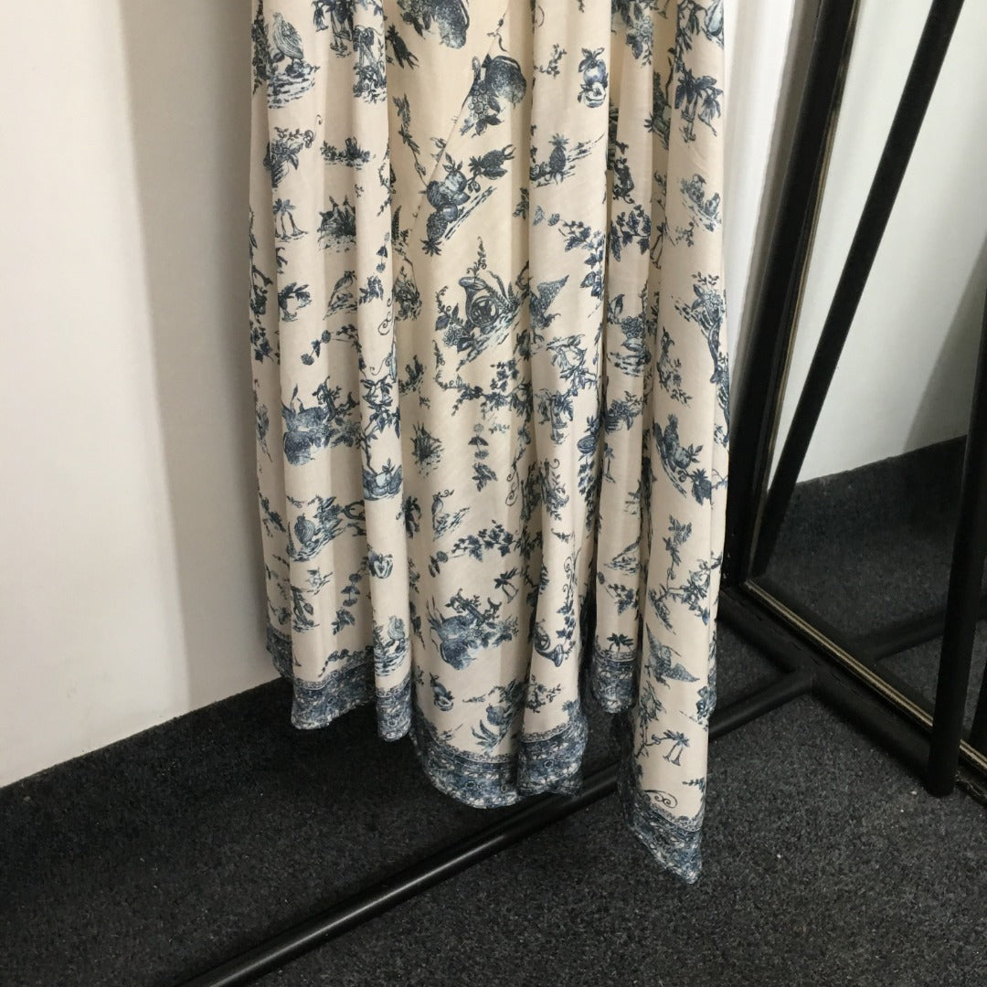 ZIM* Printed U-neck puff short-sleeved dress