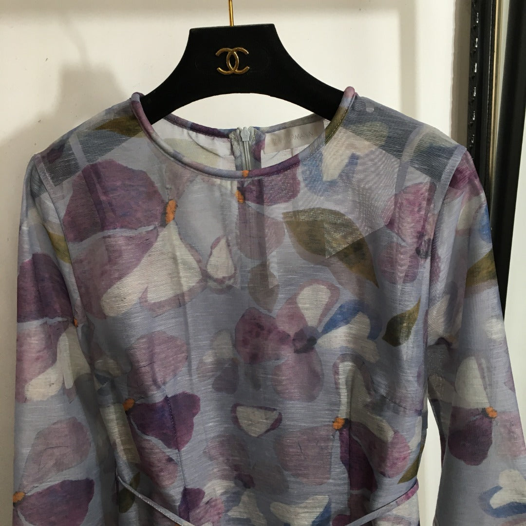 ZIM* Floral Tie Waist Long Sleeve Dress