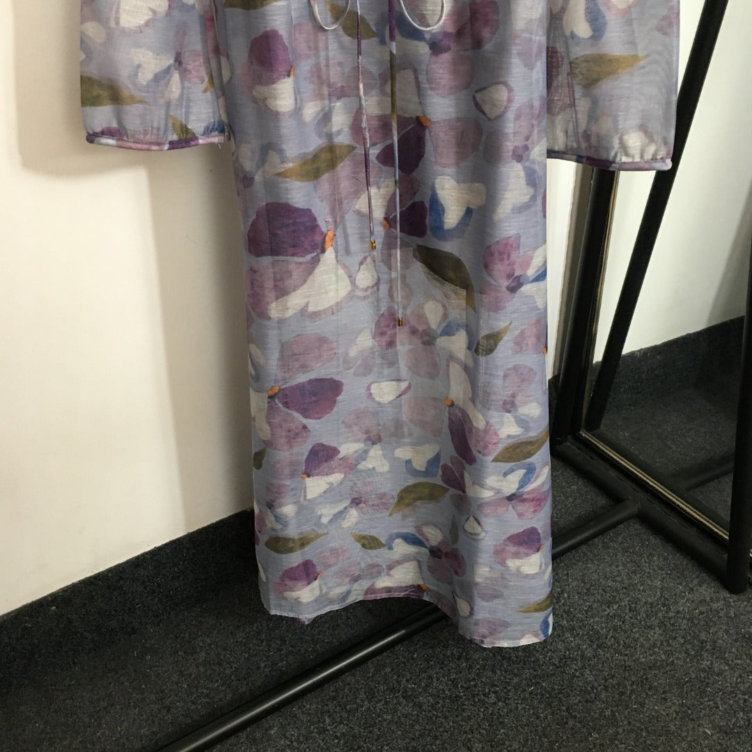 ZIM* Floral Tie Waist Long Sleeve Dress