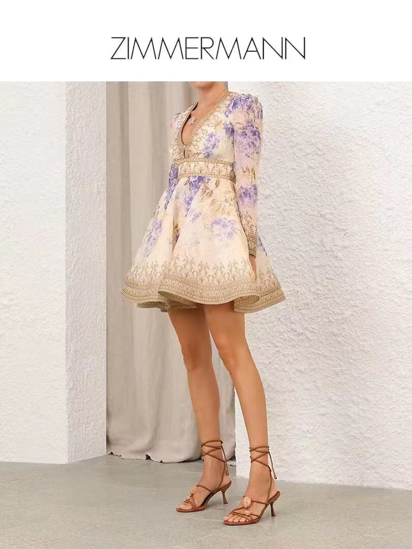 ZIM* Floral V-neck waist dress