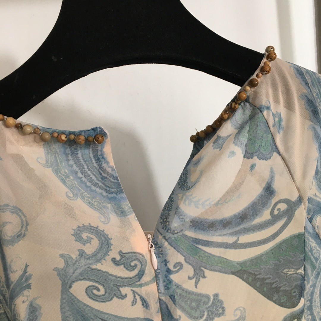 ZIM*Round neck tie waist long sleeve dress