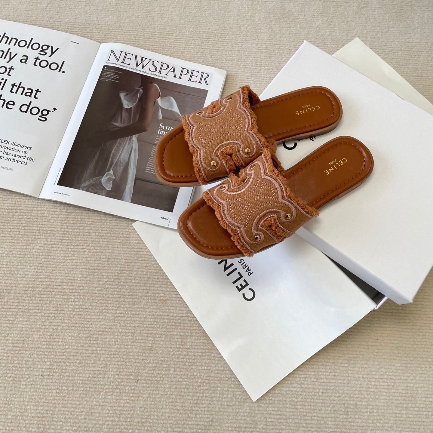 Celi* 25SS denim tassel slippers