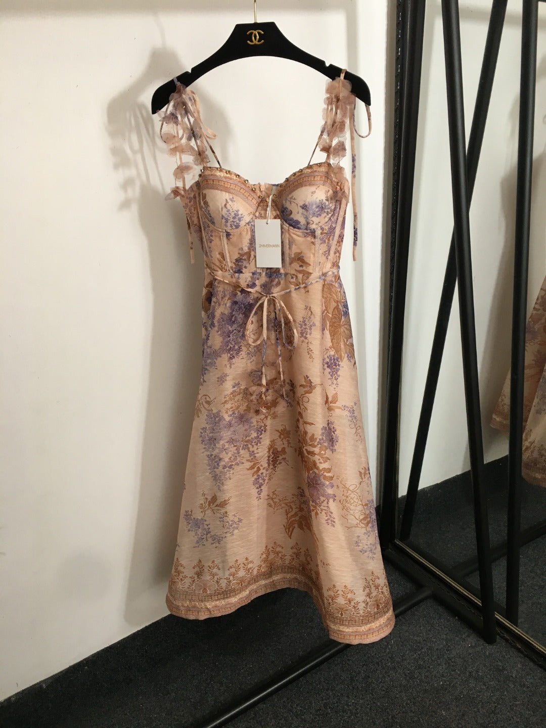 ZIM* Flower Print 3D Butterfly Petal Lace-Up Tube Dress