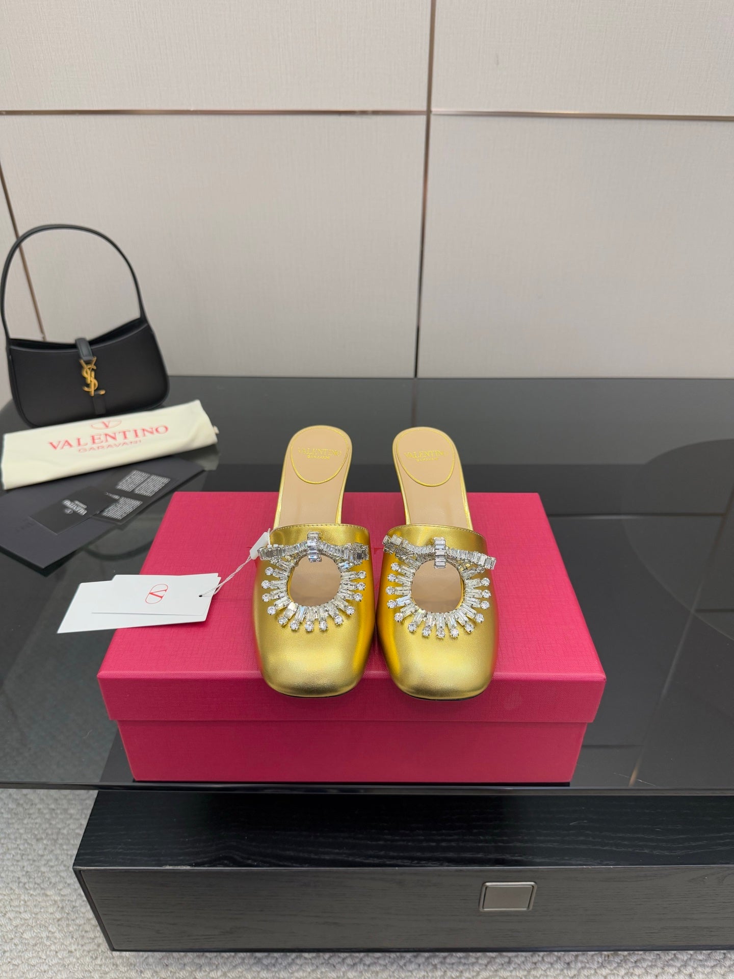 Valentin* 25SS crystal block heel sandals/flat sandals