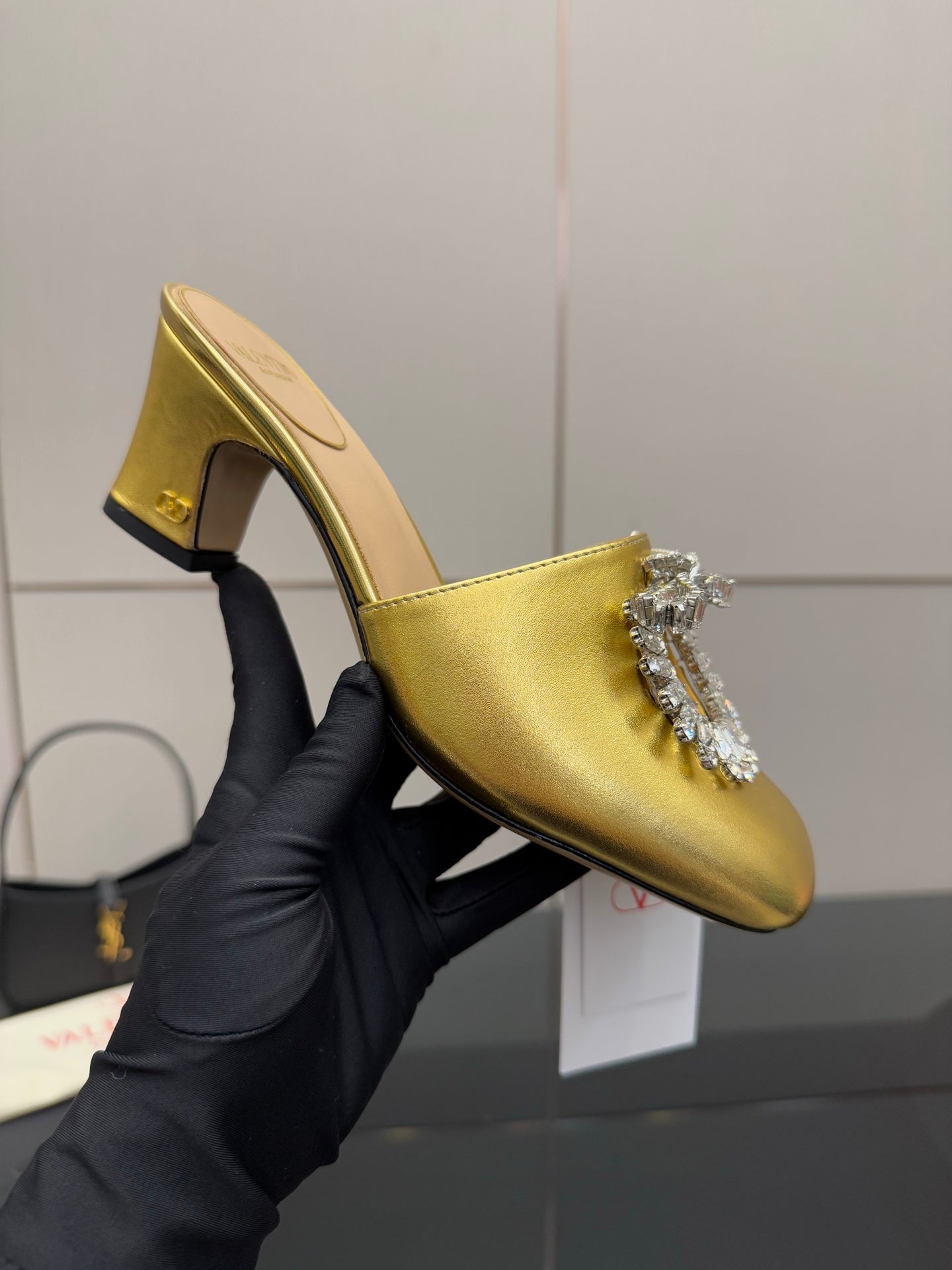 Valentin* 25SS crystal block heel sandals/flat sandals