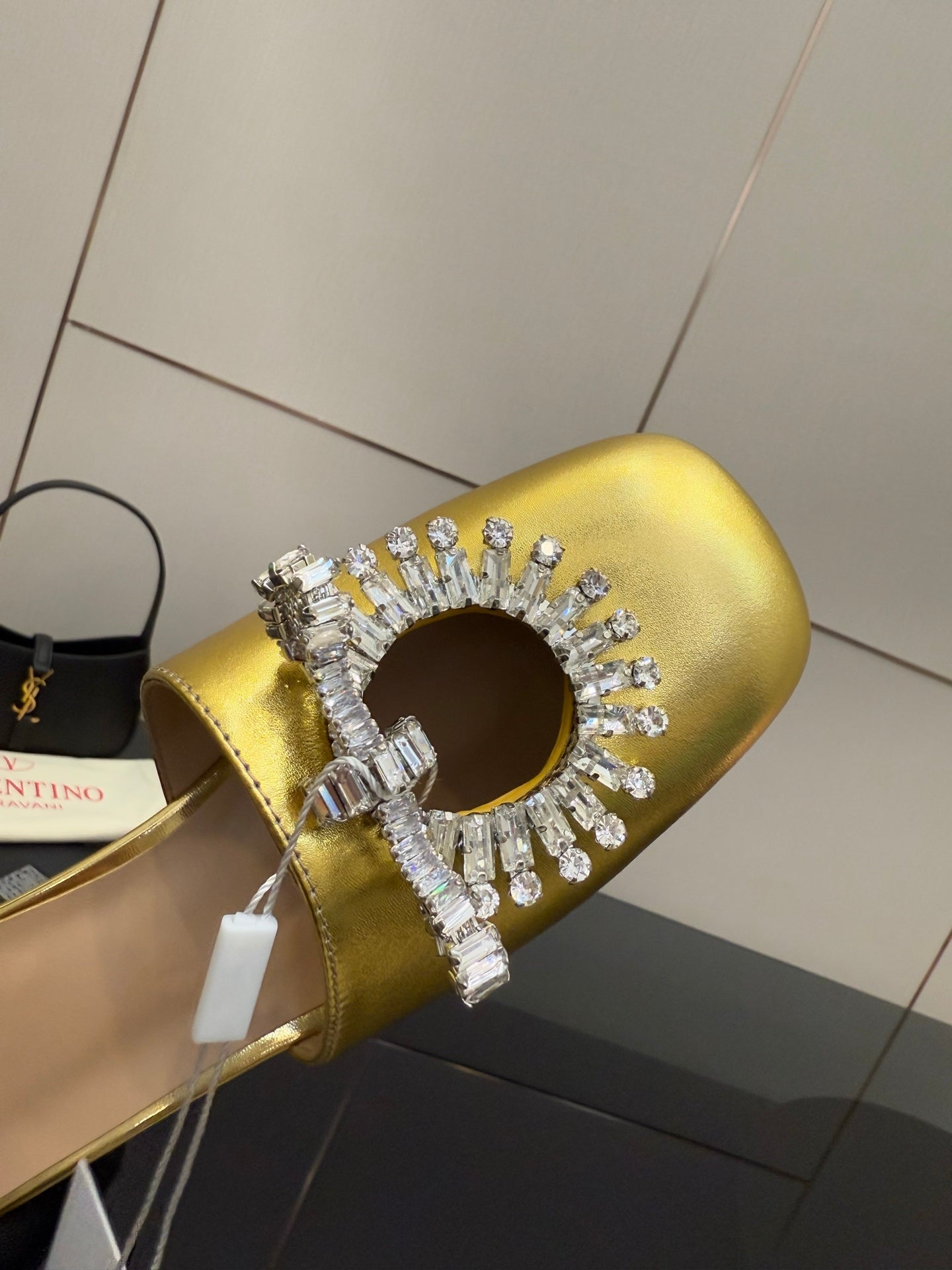 Valentin* 25SS crystal block heel sandals/flat sandals