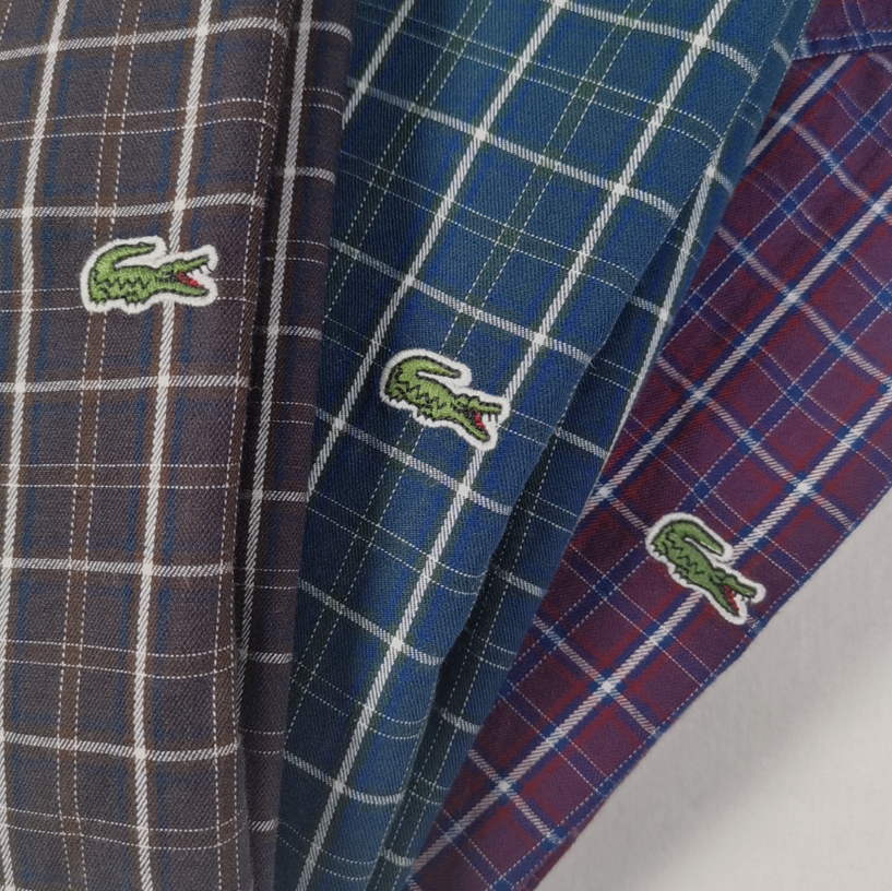 Lacost* cotton check long-sleeved shirt