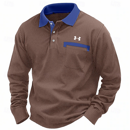 Men's Cotton Waffle Collar Casual Business Polo Shirt