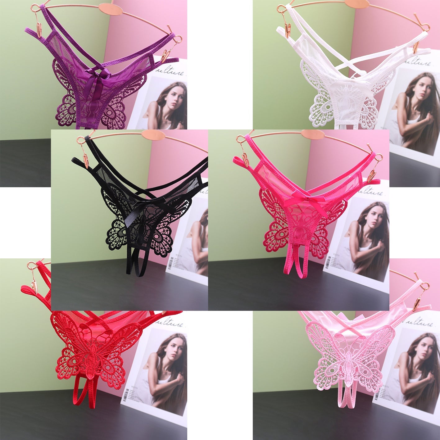 Mesh Embroidered Big Butterfly Thong