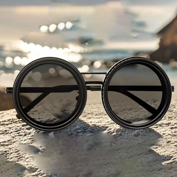 2026 Polarized Round Sunglasses Adjustable Tint ND9 Stepless 1-9 Gears Cycling Glasses For Men Shatterproof Lens Beach Eyewear