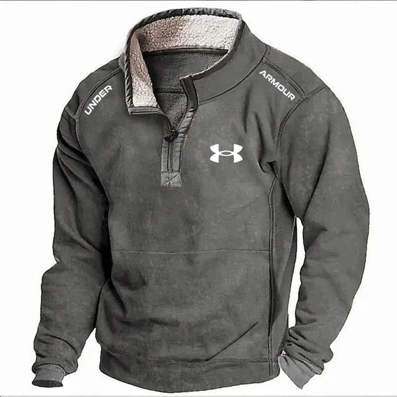 Men's Casual Stand Collar Pocket Sweatshirt
