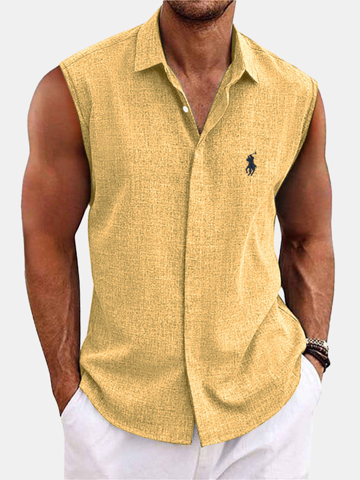 Men's sleeveless linen shirt
