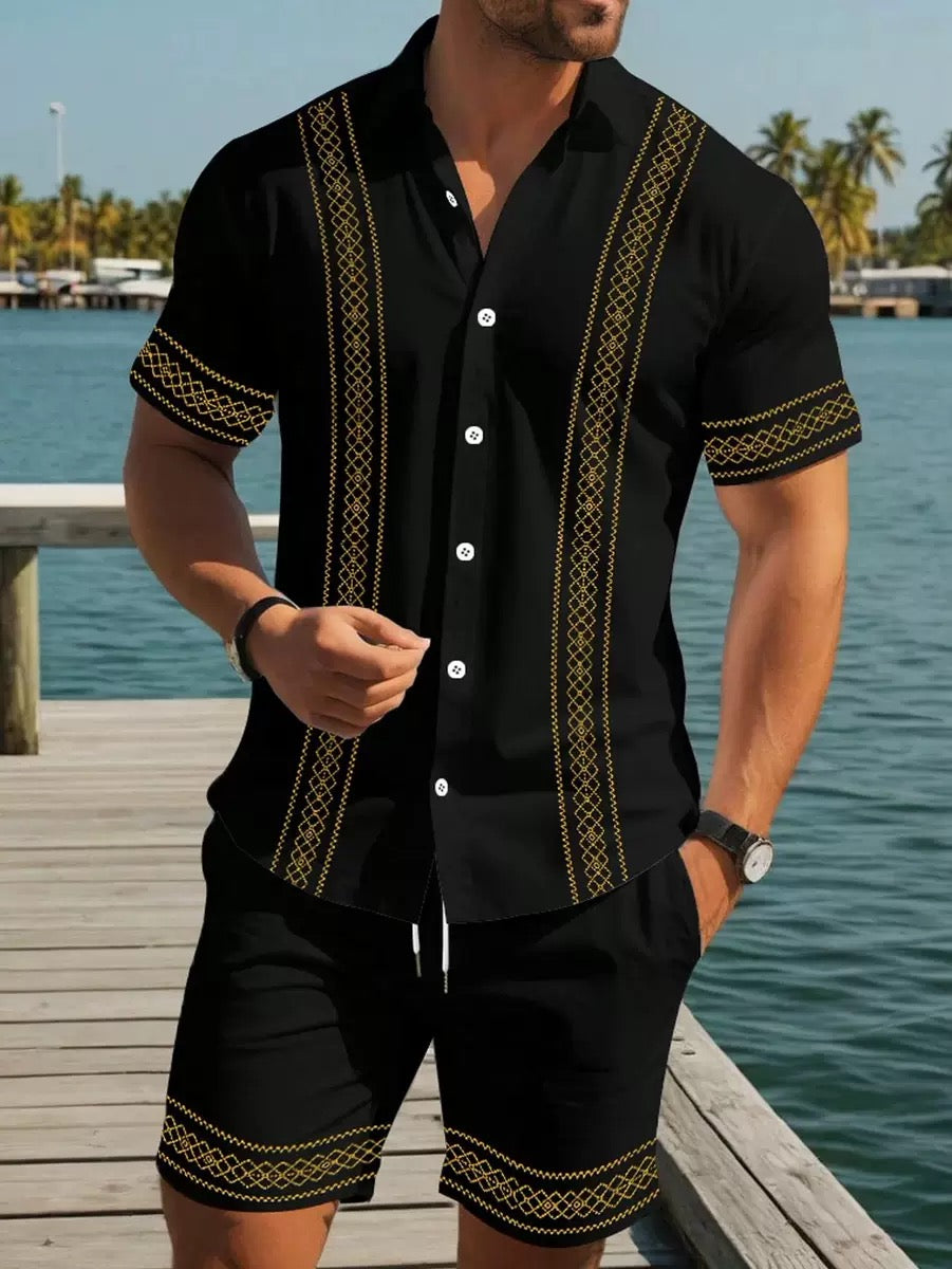 2026 New Arrivals: Striped Collared Shirt and Shorts Set