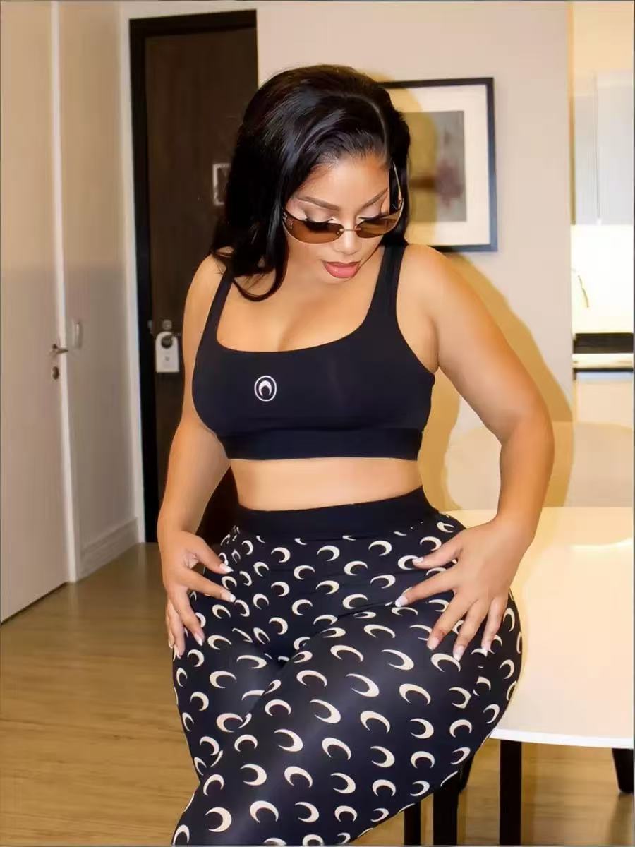 Sexy Slimming Crescent Moon Print Matching Set