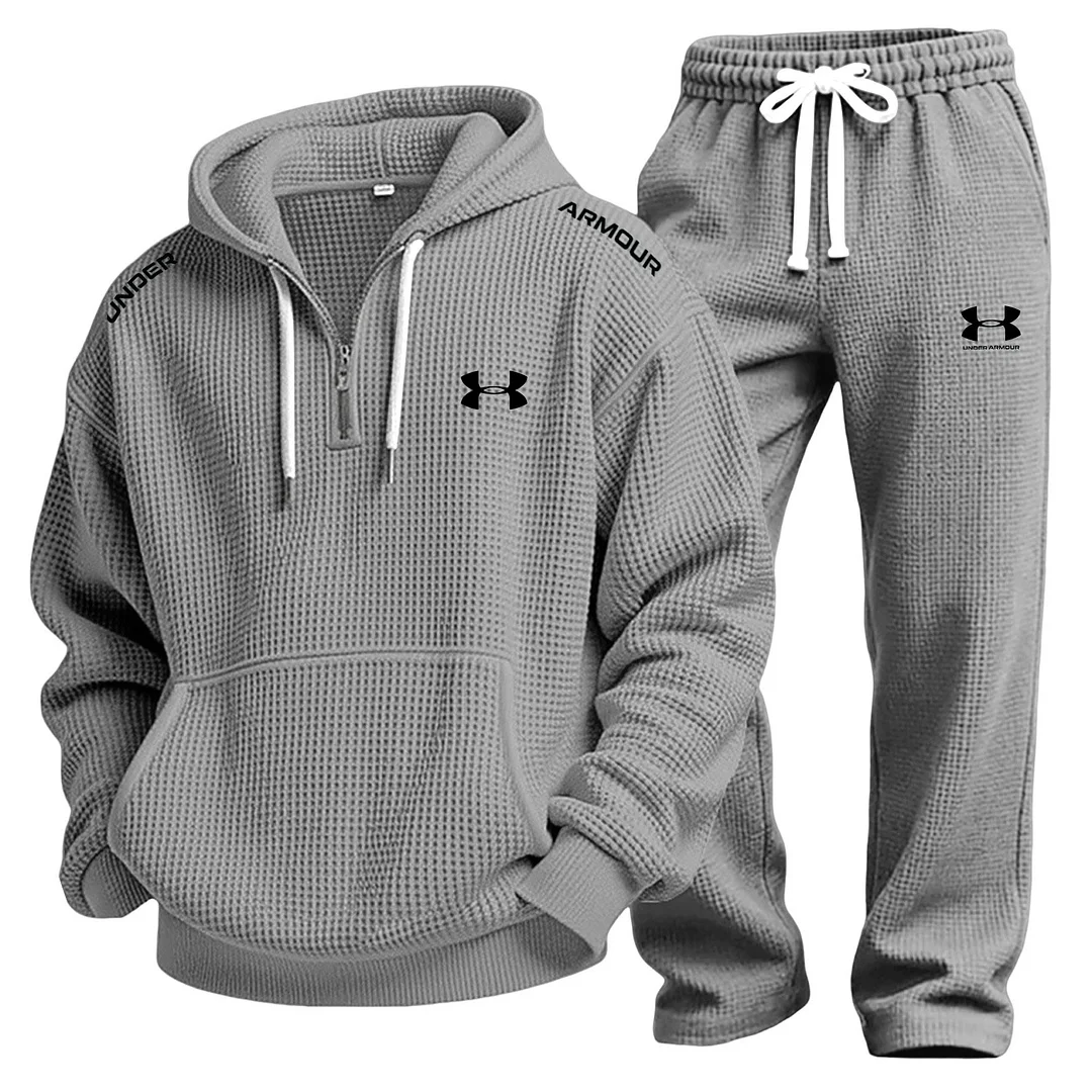 Men's Waffle-Knit Casual Hooded Sweatshirt Set