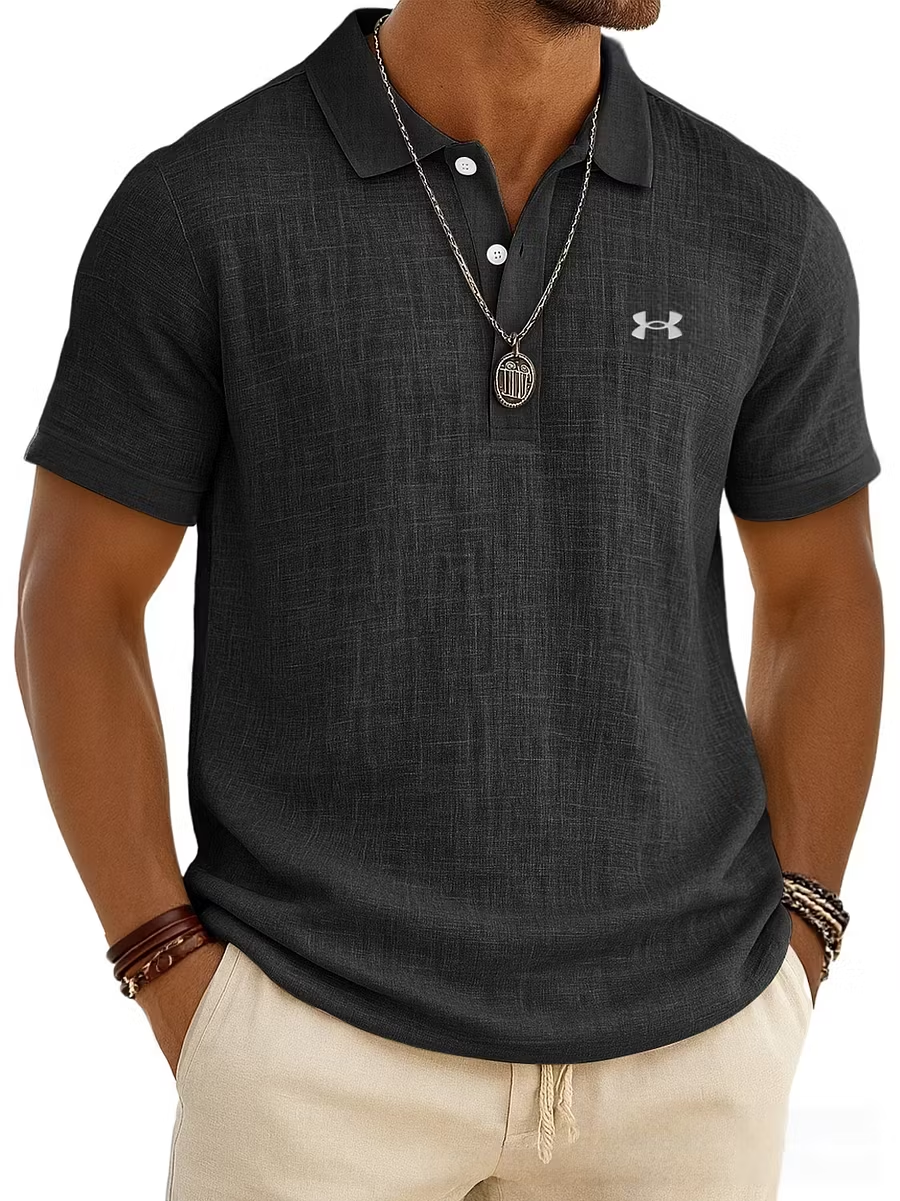 Men's Slub Cotton-Linen Casual Polo Shirt