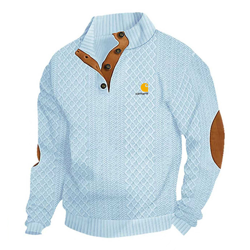 Men's Stand Collar Long Sleeve Casual Outdoor Sweatshirt Jacquard Sweater