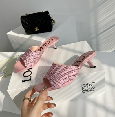 LOEW* 24SS colored diamond high heel slippers