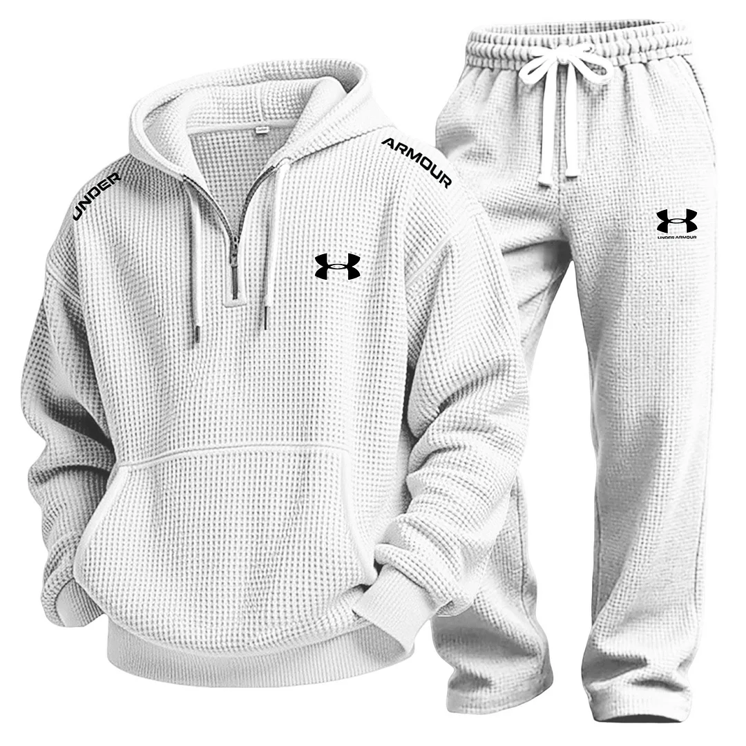 Men's Waffle-Knit Casual Hooded Sweatshirt Set