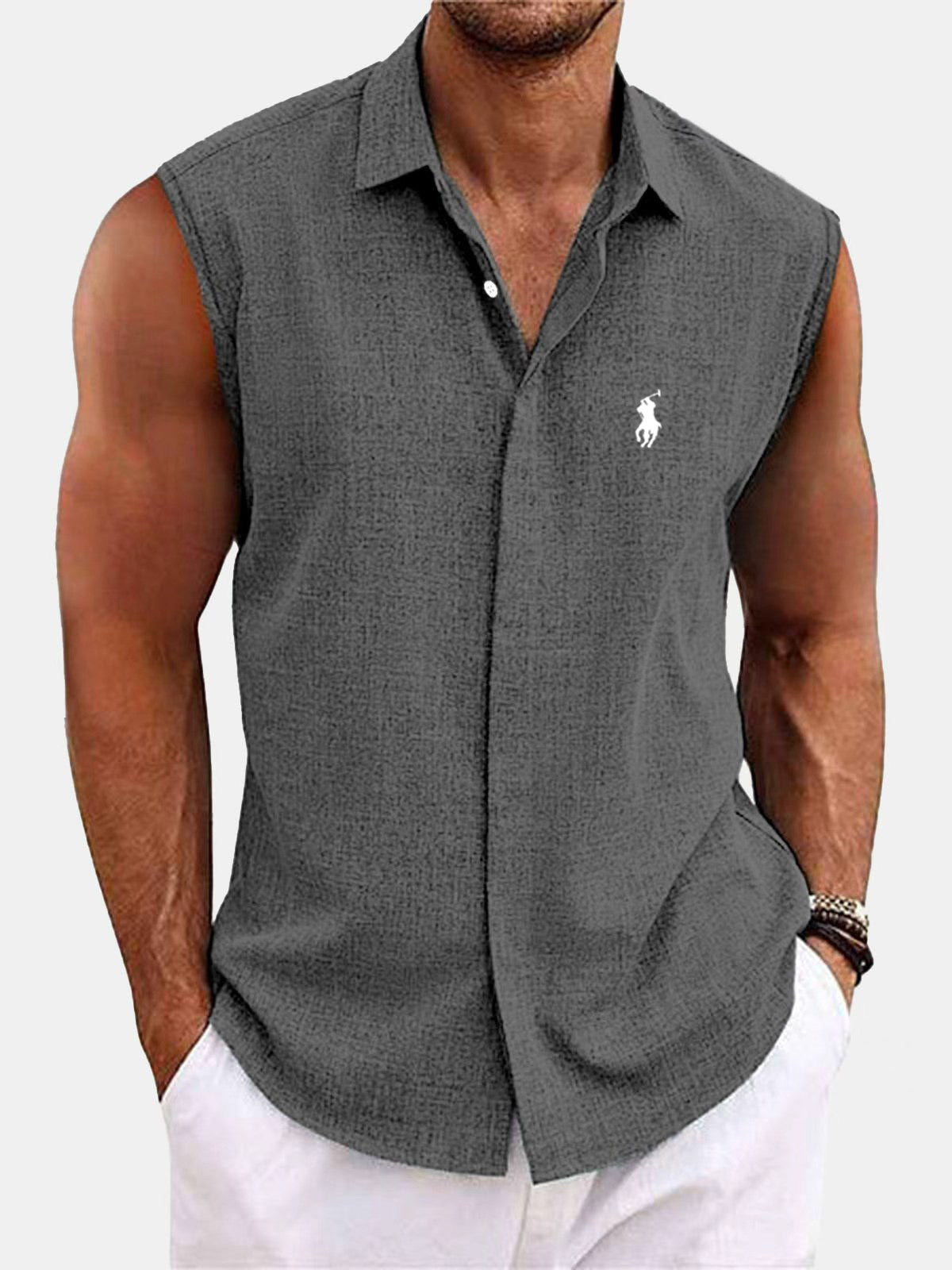 Men's sleeveless linen shirt