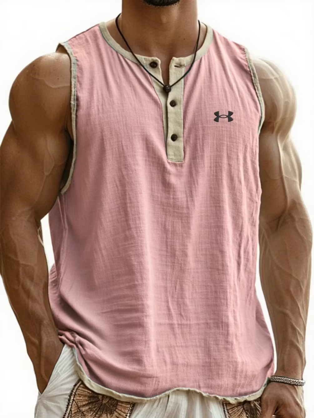 Men's Cotton Linen Henley Sleeveless Tank Top