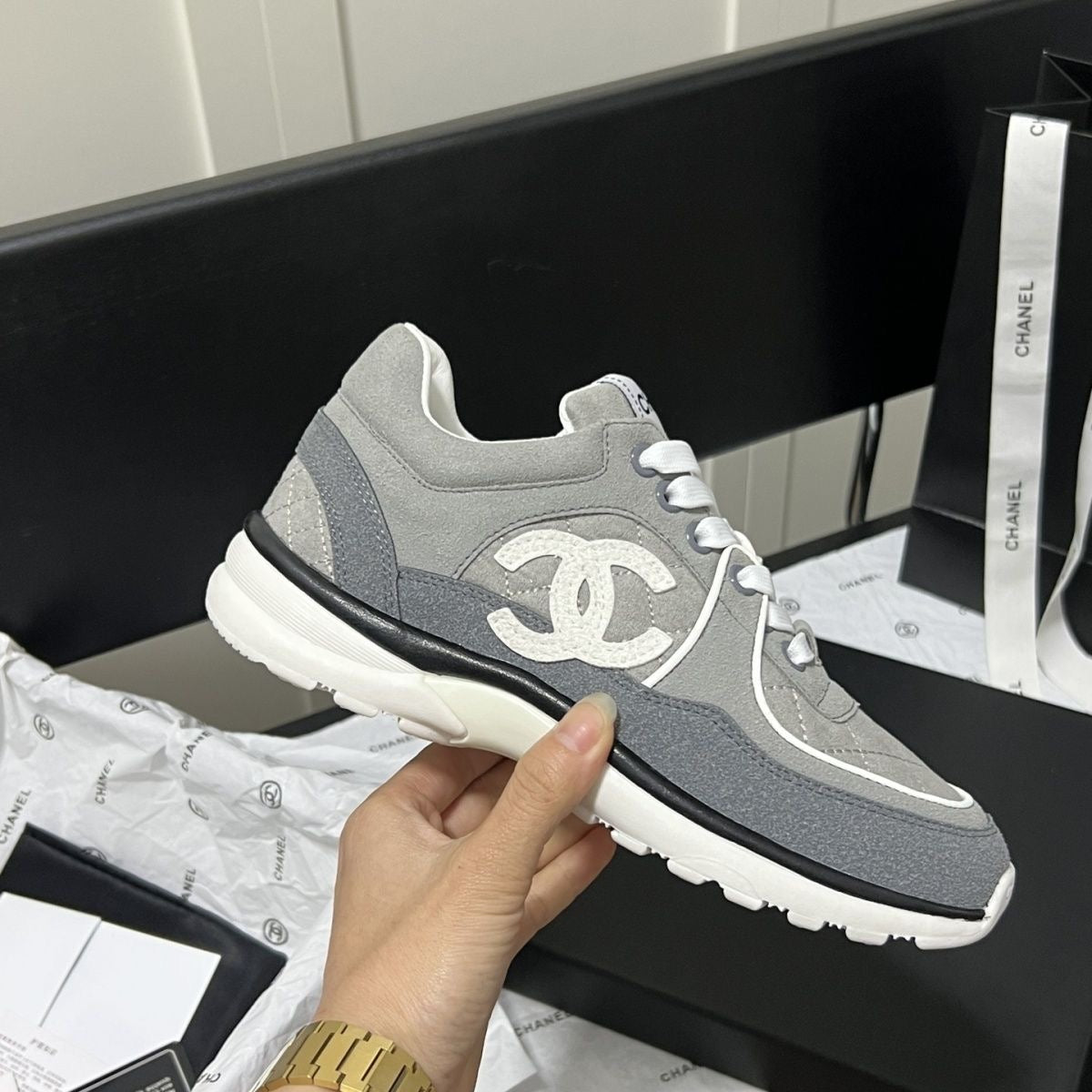 C C dark print sneakers